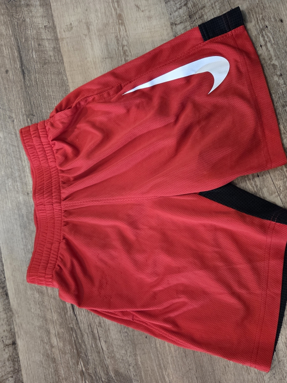 Nike Red Athletic Shorts with White Swoosh, Size Small, Excellent Condition